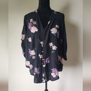 Torrid Harper Challis Button-Front 3/4 Sleeve Blouse Sz 1.